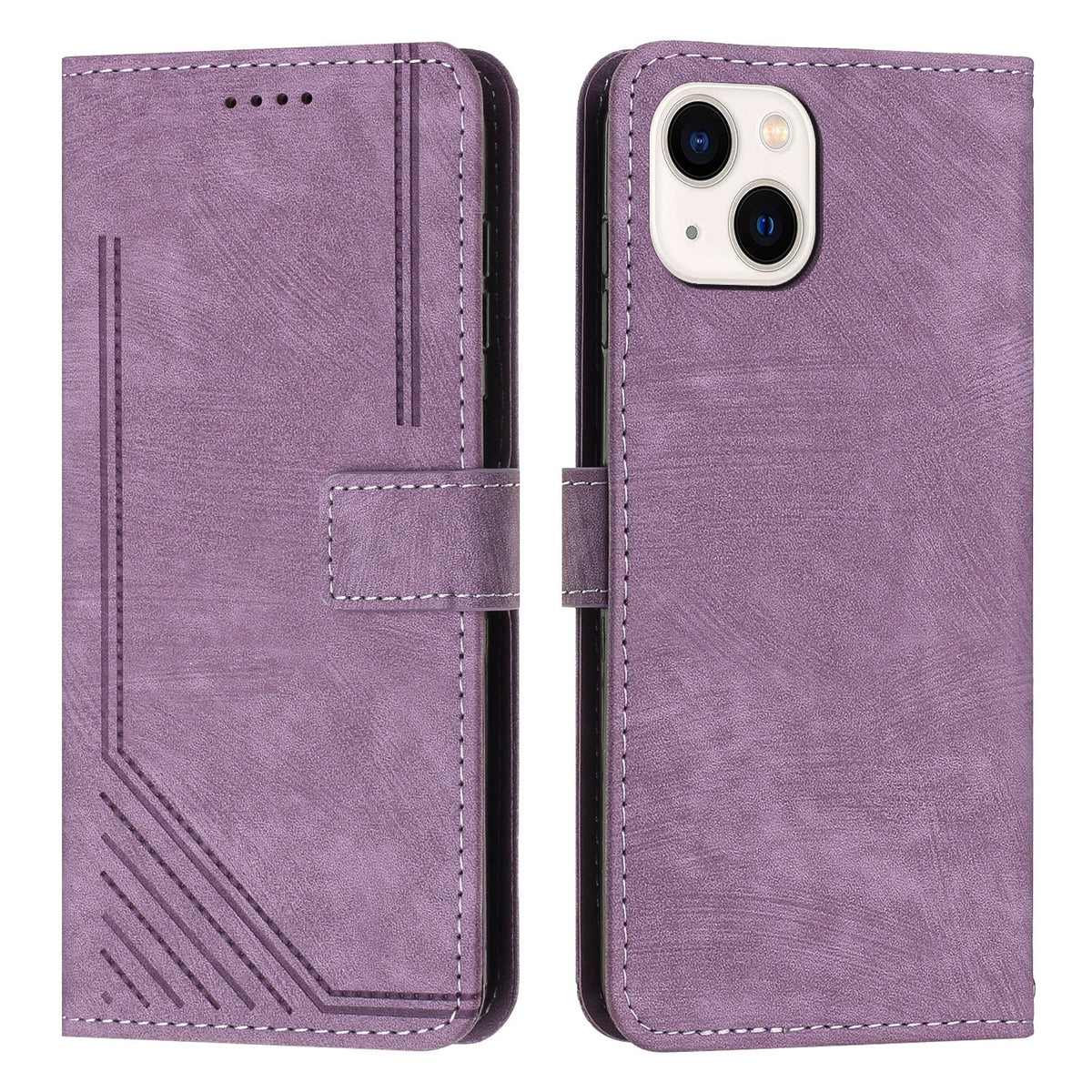 ELECTROPRIME For iPhone 15 Skin Feel Stripe Pattern Leather Phone Case with Lanyard(Purple)