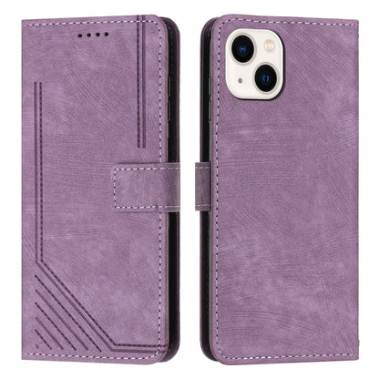 ELECTROPRIME For iPhone 15 Skin Feel Stripe Pattern Leather Phone Case with Lanyard(Purple)