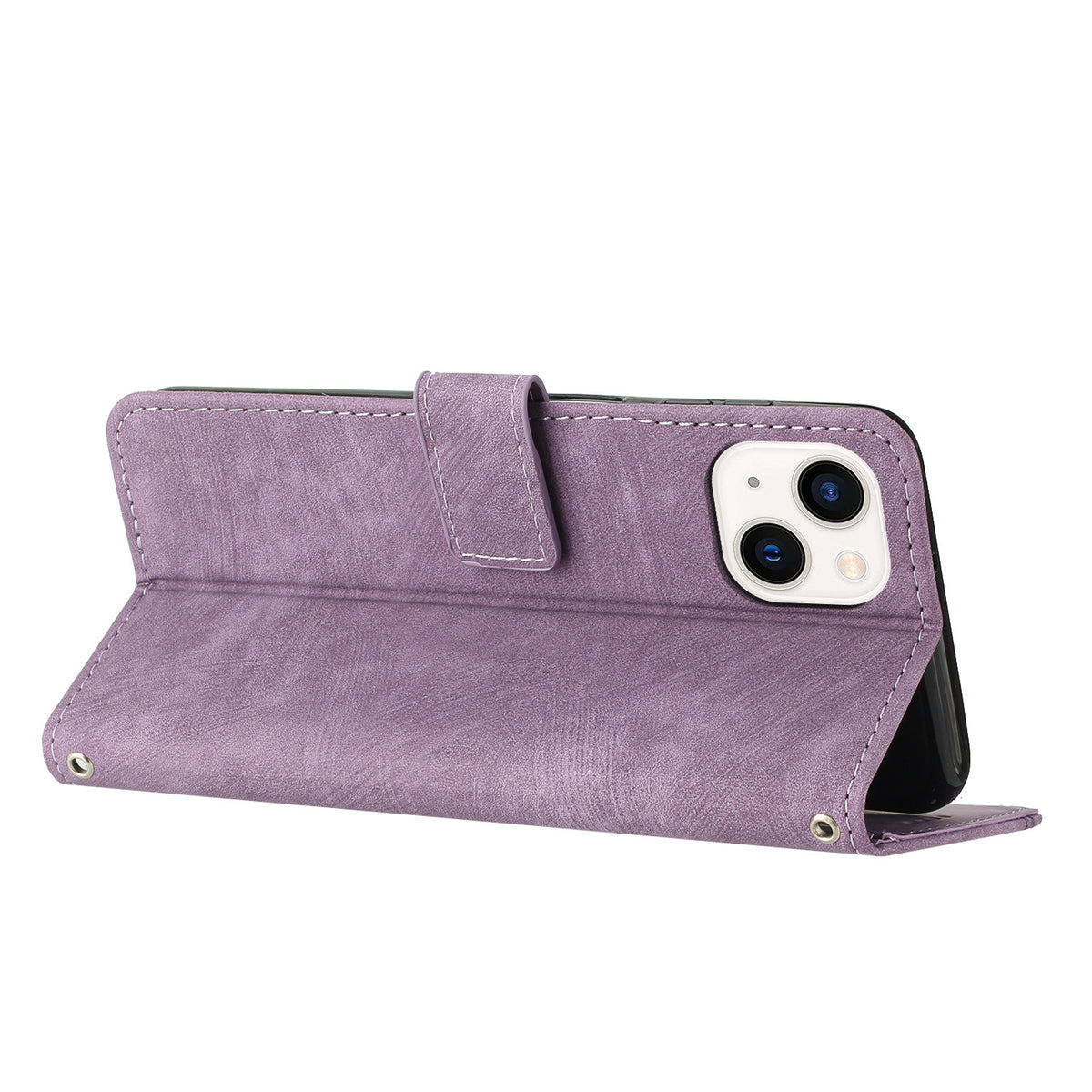 ELECTROPRIME For iPhone 15 Skin Feel Stripe Pattern Leather Phone Case with Lanyard(Purple)