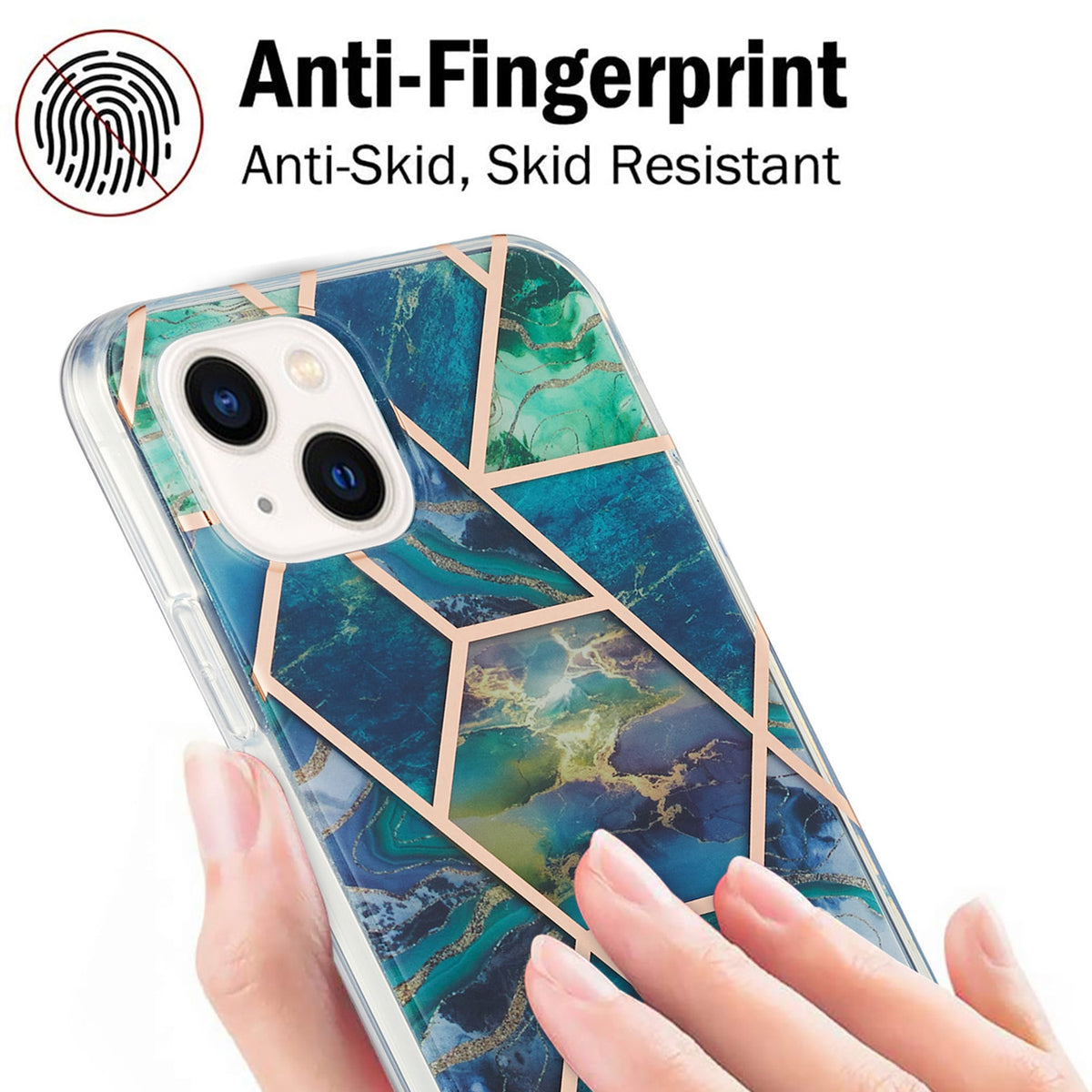 ELECTROPRIME For iPhone 15 Electroplating Splicing Marble Flower Pattern Dual-side IMD TPU Shockproof Phone Case(Blue Green)