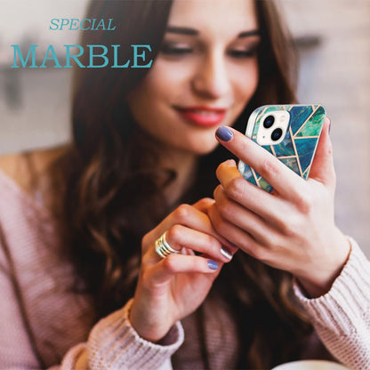 ELECTROPRIME For iPhone 15 Electroplating Splicing Marble Flower Pattern Dual-side IMD TPU Shockproof Phone Case(Blue Green)