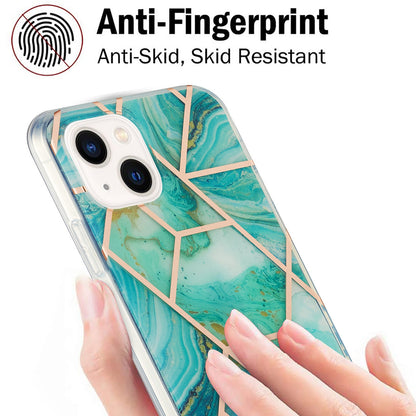 ELECTROPRIME For iPhone 15 Electroplating Splicing Marble Flower Pattern Dual-side IMD TPU Shockproof Phone Case(Blue)