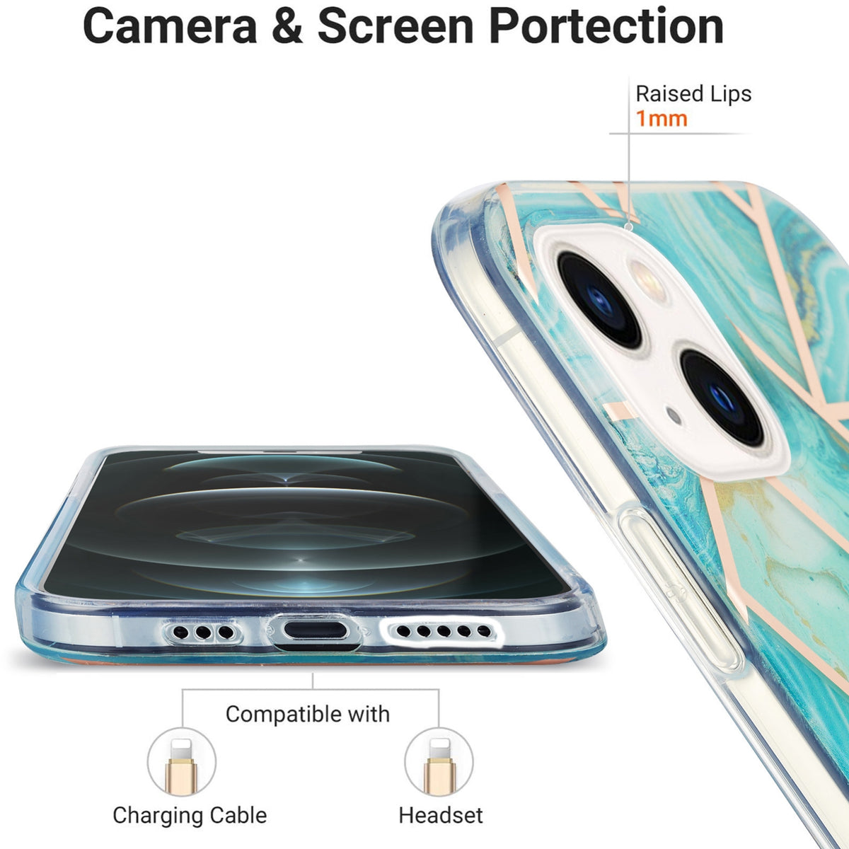 ELECTROPRIME For iPhone 15 Electroplating Splicing Marble Flower Pattern Dual-side IMD TPU Shockproof Phone Case(Blue)