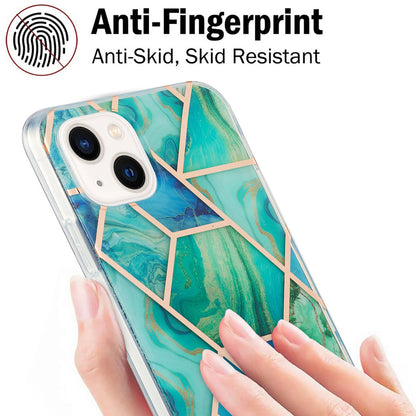 ELECTROPRIME For iPhone 15 Electroplating Splicing Marble Flower Pattern Dual-side IMD TPU Shockproof Phone Case(Green)