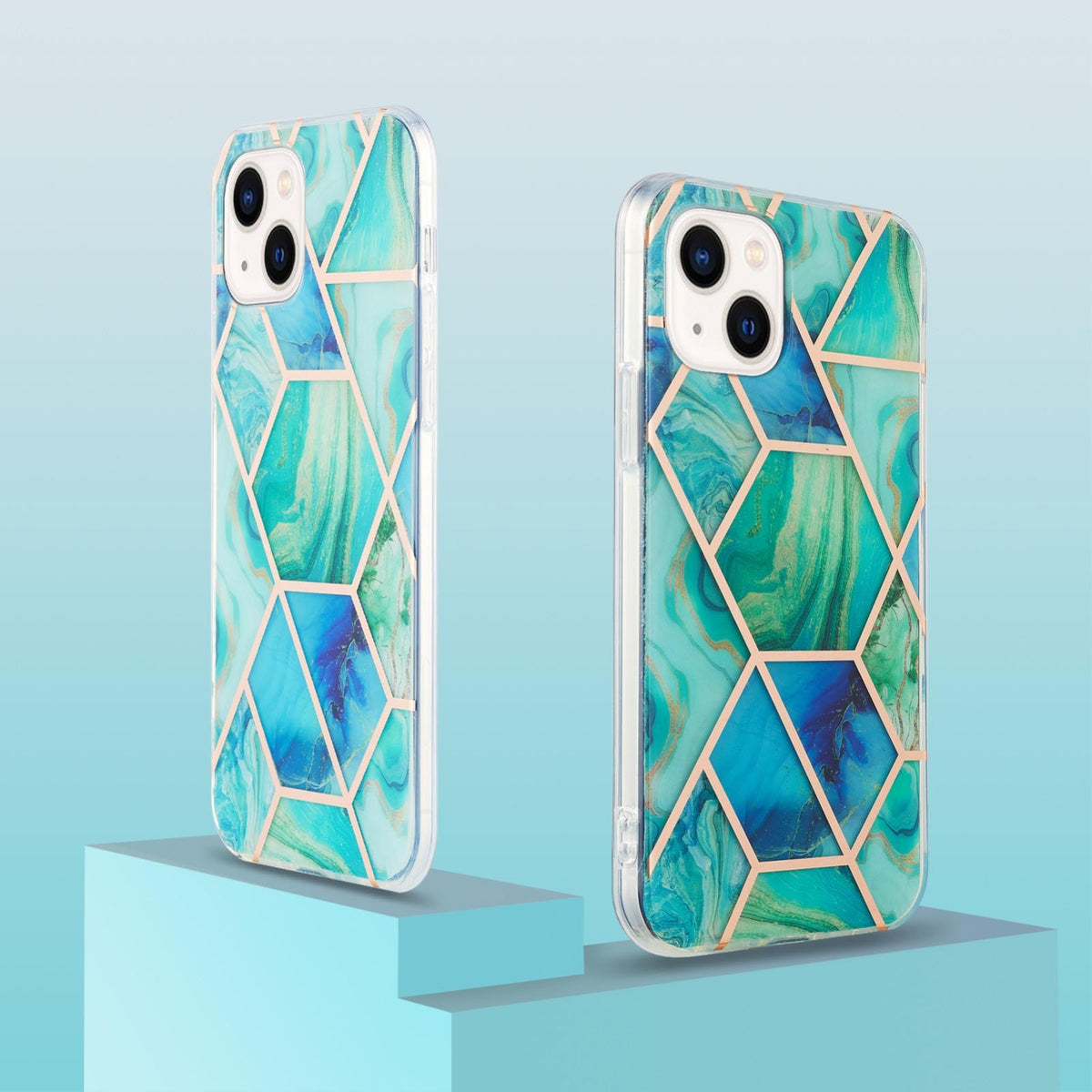 ELECTROPRIME For iPhone 15 Electroplating Splicing Marble Flower Pattern Dual-side IMD TPU Shockproof Phone Case(Green)