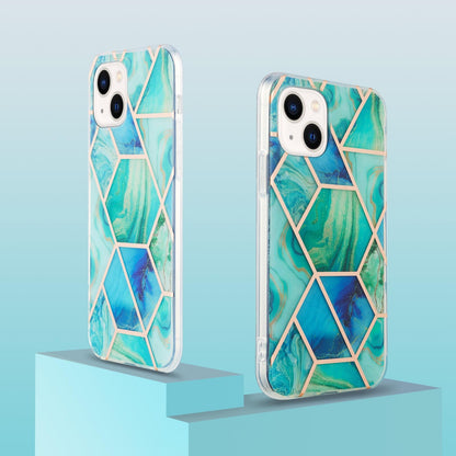 ELECTROPRIME For iPhone 15 Electroplating Splicing Marble Flower Pattern Dual-side IMD TPU Shockproof Phone Case(Green)