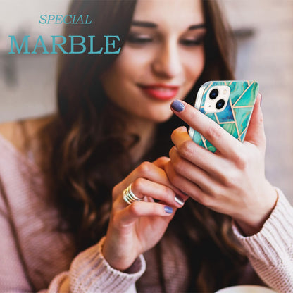 ELECTROPRIME For iPhone 15 Electroplating Splicing Marble Flower Pattern Dual-side IMD TPU Shockproof Phone Case(Green)