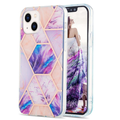 ELECTROPRIME For iPhone 15 Electroplating Splicing Marble Flower Pattern Dual-side IMD TPU Shockproof Phone Case(Light Purple)