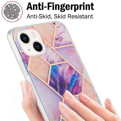 ELECTROPRIME For iPhone 15 Electroplating Splicing Marble Flower Pattern Dual-side IMD TPU Shockproof Phone Case(Light Purple)