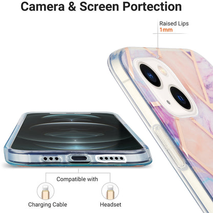ELECTROPRIME For iPhone 15 Electroplating Splicing Marble Flower Pattern Dual-side IMD TPU Shockproof Phone Case(Light Purple)