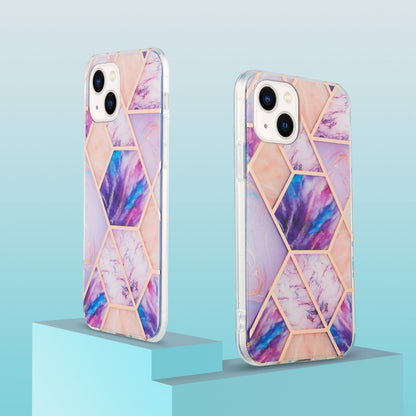 ELECTROPRIME For iPhone 15 Electroplating Splicing Marble Flower Pattern Dual-side IMD TPU Shockproof Phone Case(Light Purple)
