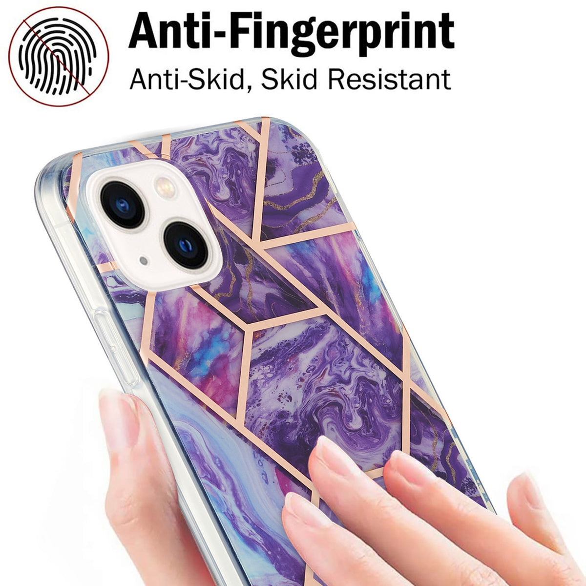ELECTROPRIME For iPhone 15 Electroplating Splicing Marble Flower Pattern Dual-side IMD TPU Shockproof Phone Case(Dark Purple)