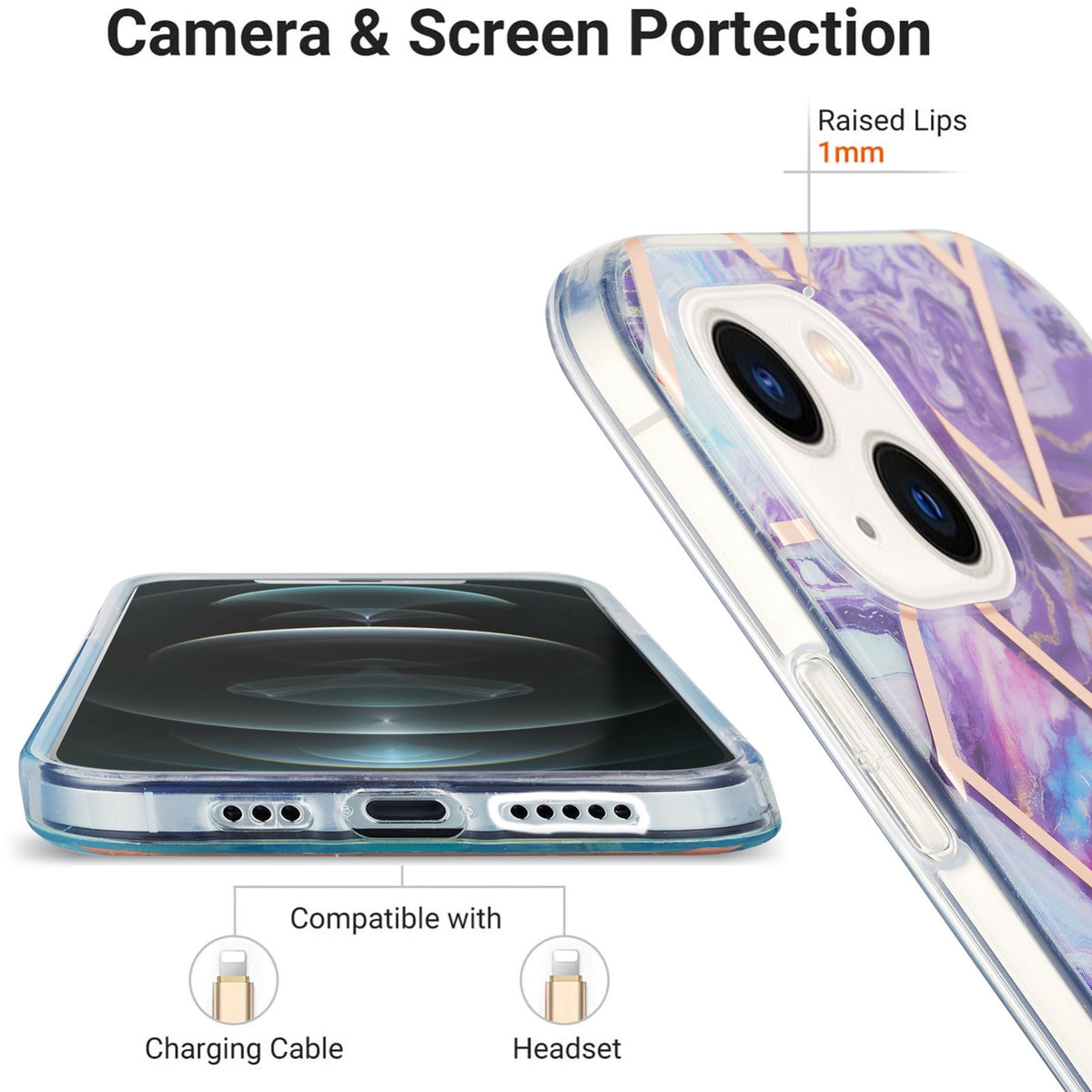 ELECTROPRIME For iPhone 15 Electroplating Splicing Marble Flower Pattern Dual-side IMD TPU Shockproof Phone Case(Dark Purple)