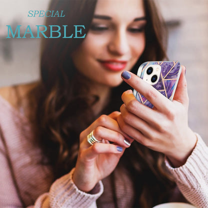 ELECTROPRIME For iPhone 15 Electroplating Splicing Marble Flower Pattern Dual-side IMD TPU Shockproof Phone Case(Dark Purple)