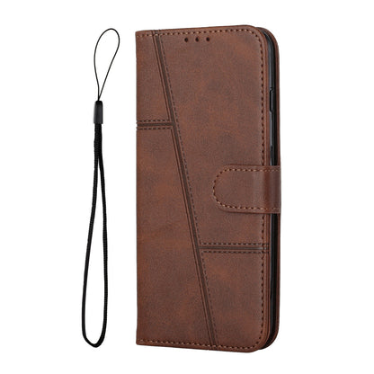 ELECTROPRIME For iPhone 15 Plus Stitching Calf Texture Buckle Leather Phone Case(Brown)