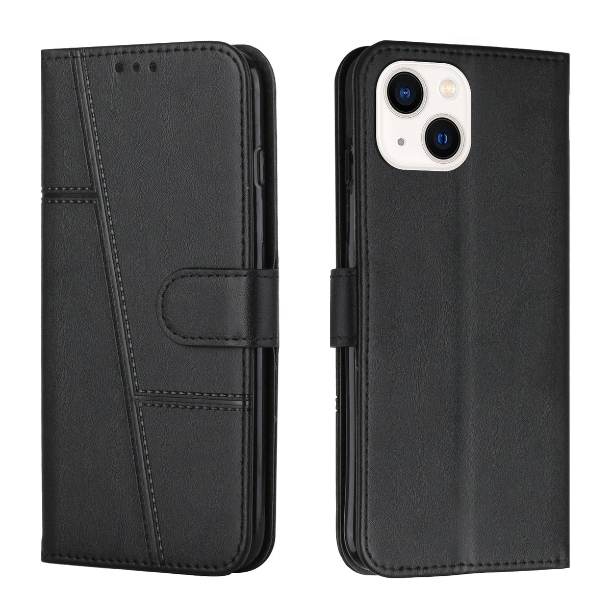 ELECTROPRIME For iPhone 15 Stitching Calf Texture Buckle Leather Phone Case(Black)