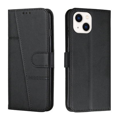 ELECTROPRIME For iPhone 15 Stitching Calf Texture Buckle Leather Phone Case(Black)