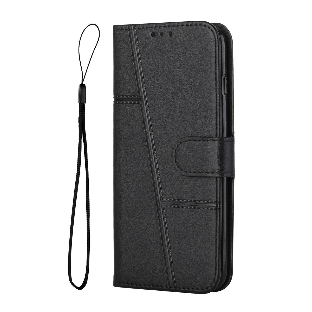 ELECTROPRIME For iPhone 15 Stitching Calf Texture Buckle Leather Phone Case(Black)