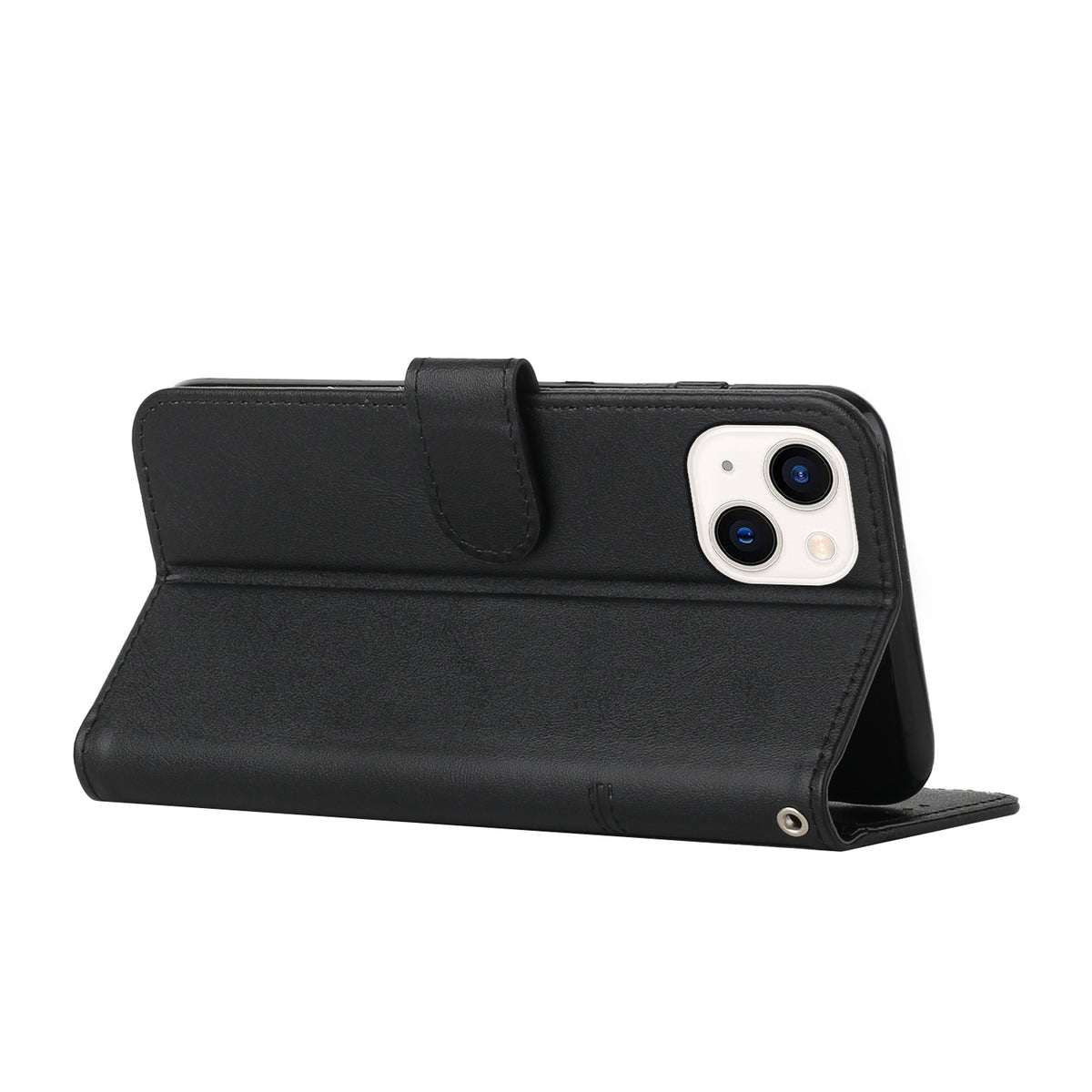 ELECTROPRIME For iPhone 15 Stitching Calf Texture Buckle Leather Phone Case(Black)