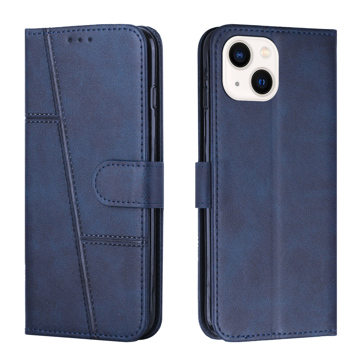 ELECTROPRIME For iPhone 15 Stitching Calf Texture Buckle Leather Phone Case(Blue)