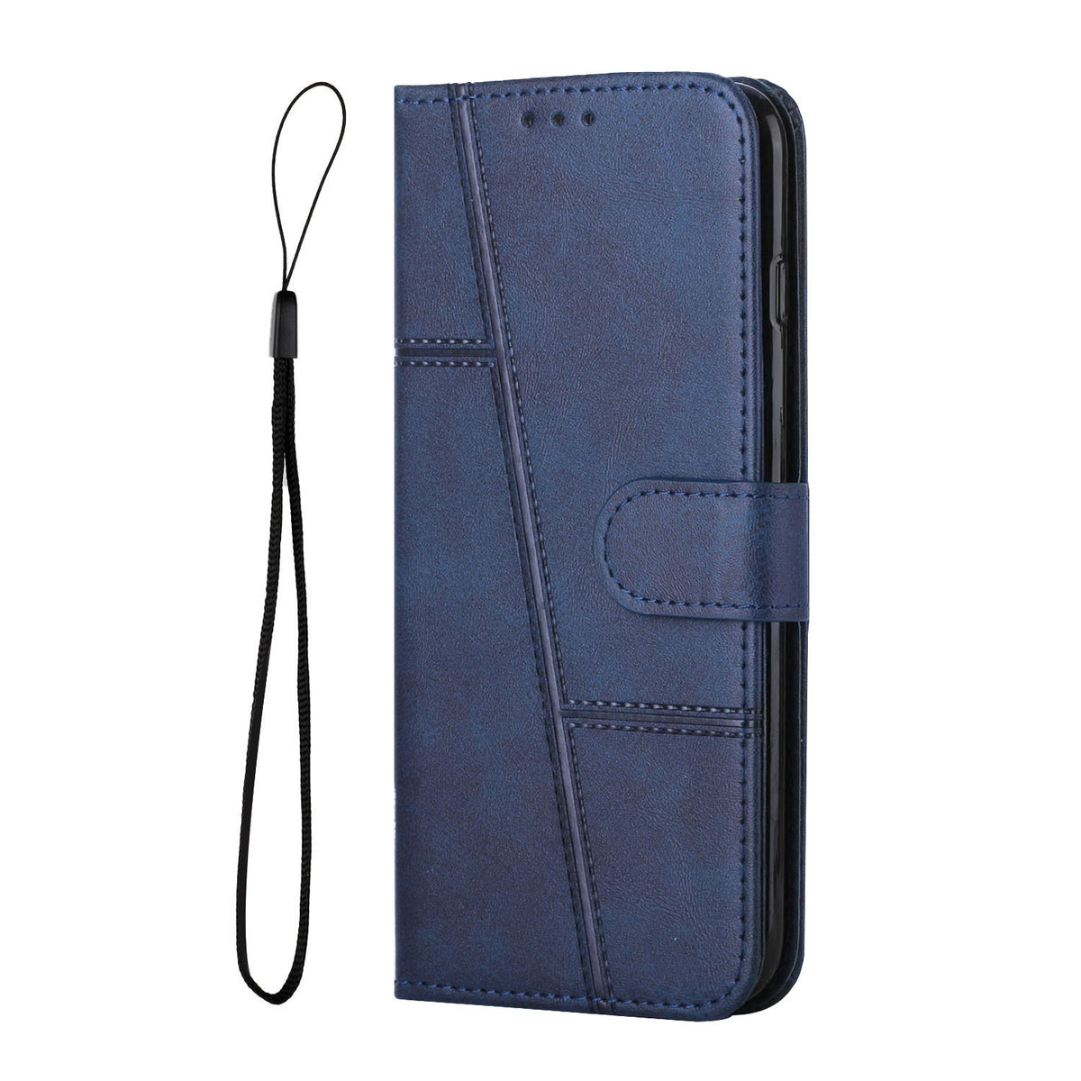 ELECTROPRIME For iPhone 15 Stitching Calf Texture Buckle Leather Phone Case(Blue)