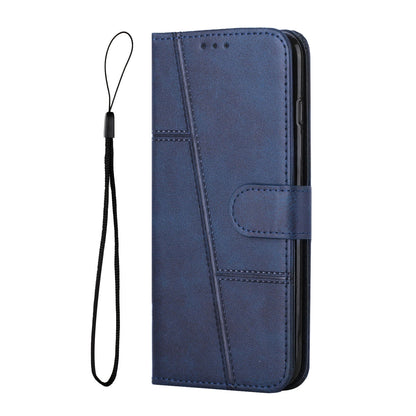 ELECTROPRIME For iPhone 15 Stitching Calf Texture Buckle Leather Phone Case(Blue)