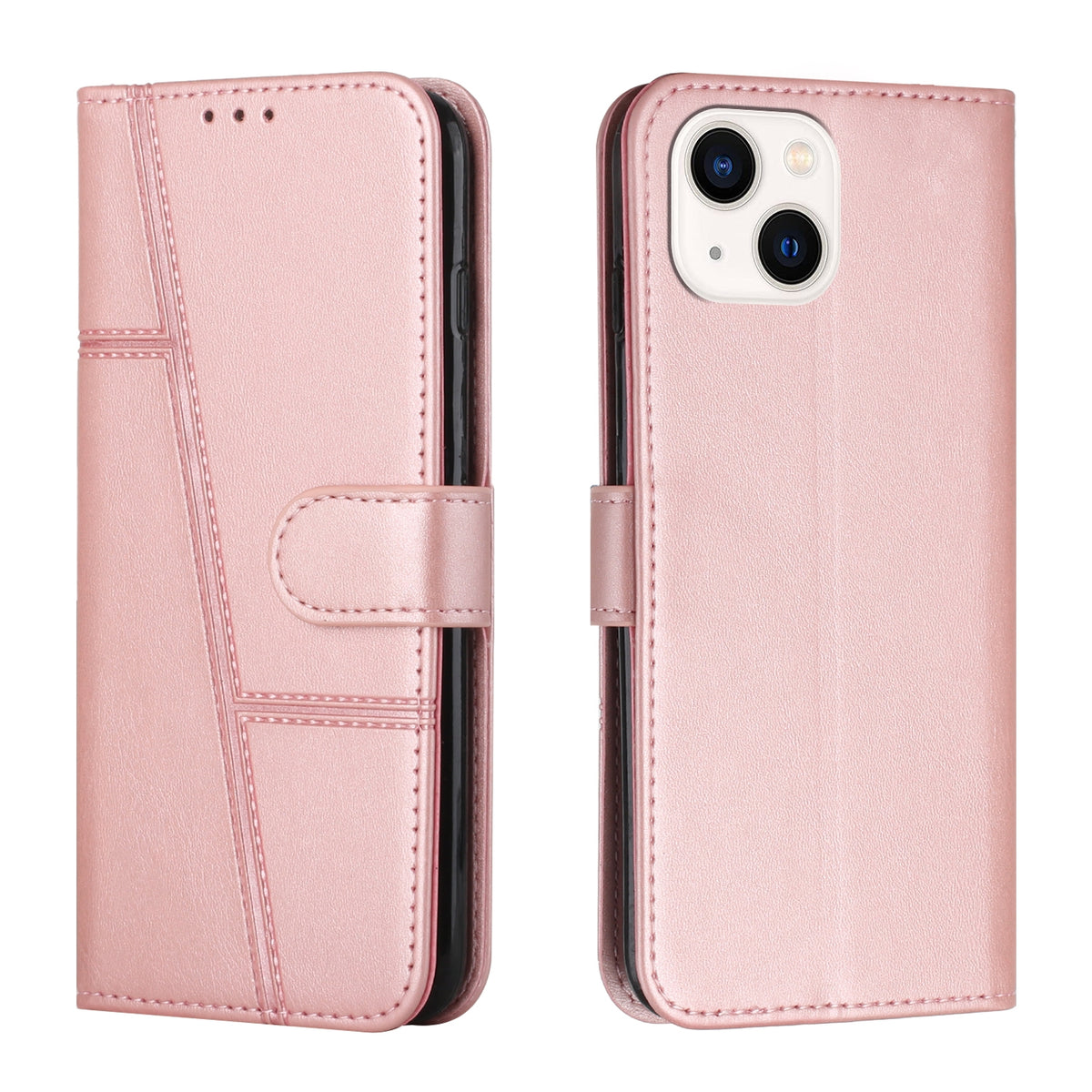 ELECTROPRIME For iPhone 15 Stitching Calf Texture Buckle Leather Phone Case(Rose Gold)