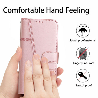ELECTROPRIME For iPhone 15 Stitching Calf Texture Buckle Leather Phone Case(Rose Gold)