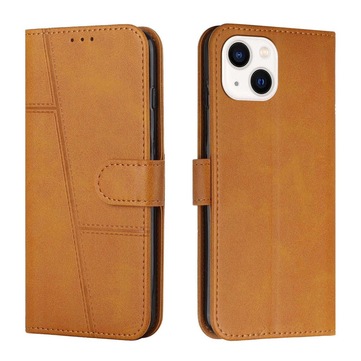 ELECTROPRIME For iPhone 15 Stitching Calf Texture Buckle Leather Phone Case(Yellow)