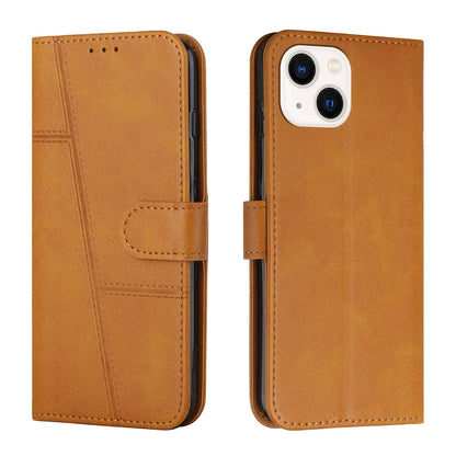 ELECTROPRIME For iPhone 15 Stitching Calf Texture Buckle Leather Phone Case(Yellow)