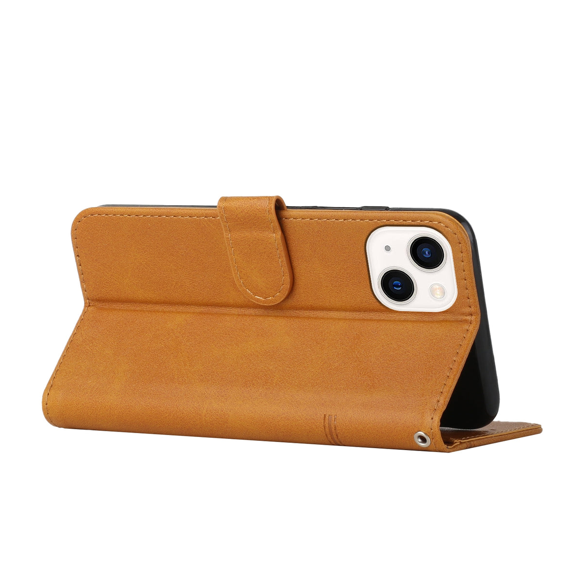 ELECTROPRIME For iPhone 15 Stitching Calf Texture Buckle Leather Phone Case(Yellow)