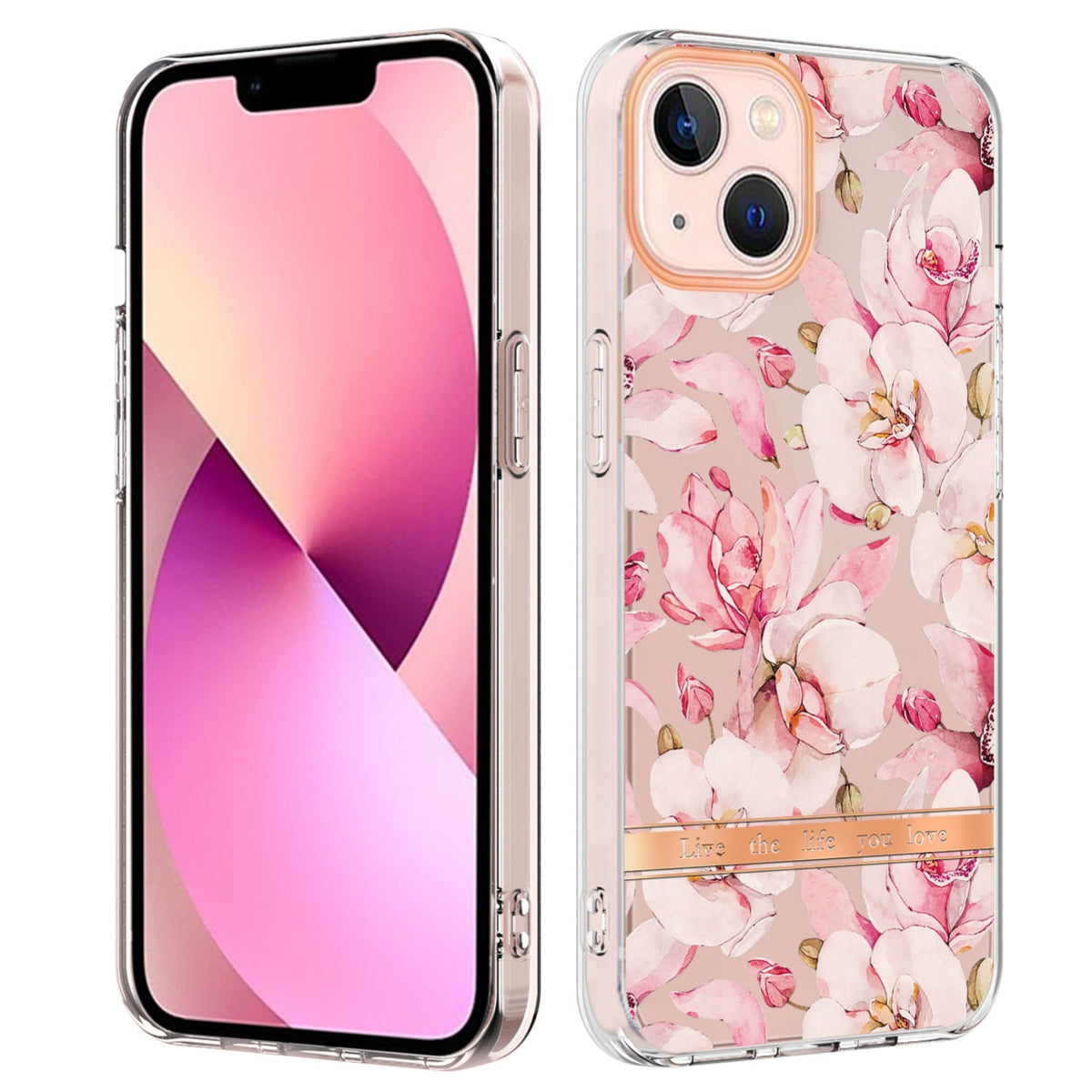 ELECTROPRIME For iPhone 15 Flowers and Plants Series IMD TPU Phone Case(Pink Gardenia)