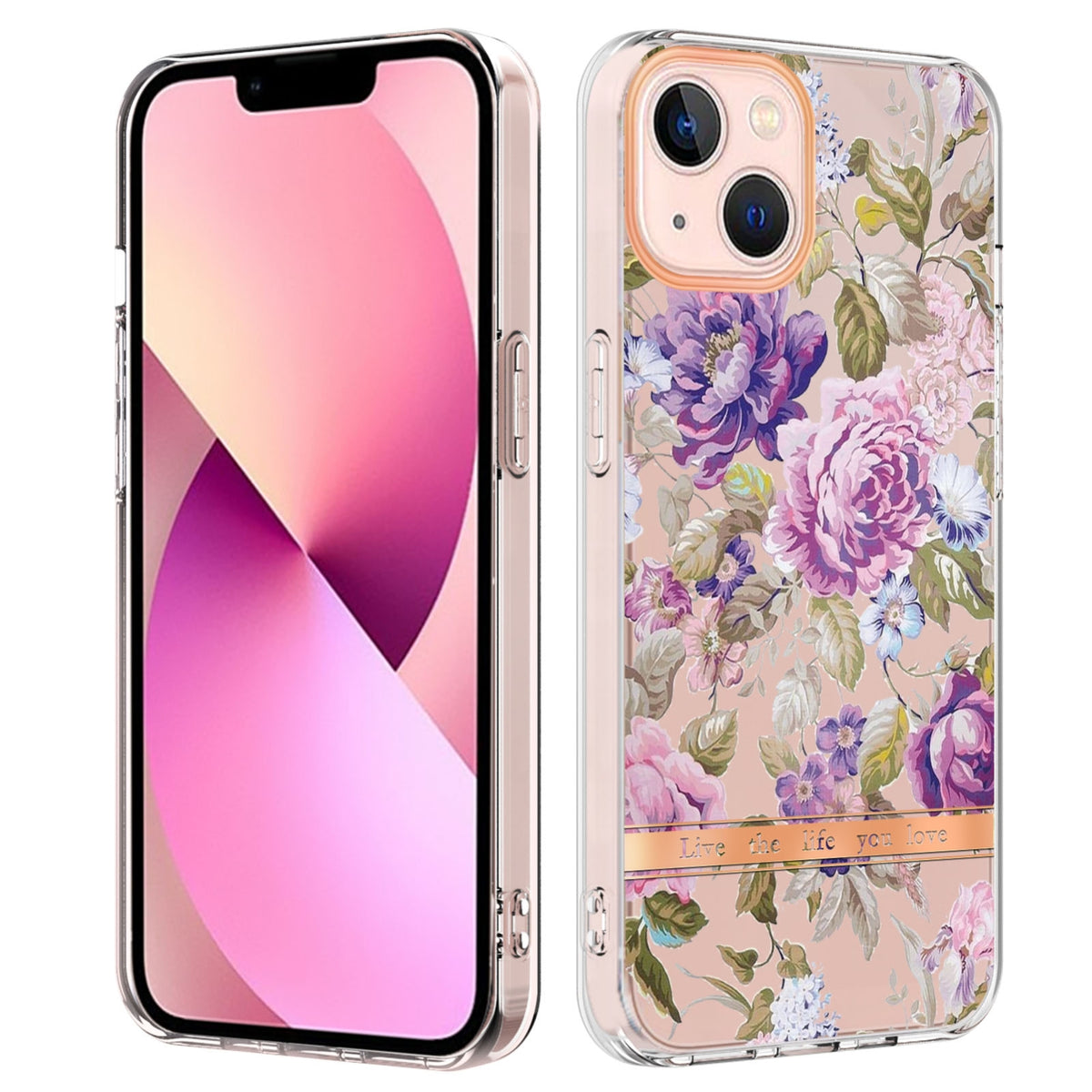 ELECTROPRIME For iPhone 15 Flowers and Plants Series IMD TPU Phone Case(Purple Peony)