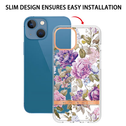 ELECTROPRIME For iPhone 15 Flowers and Plants Series IMD TPU Phone Case(Purple Peony)