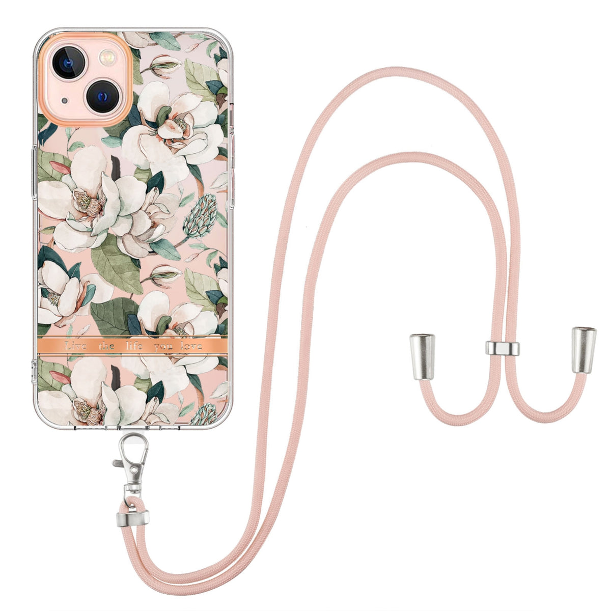 ELECTROPRIME For iPhone 15 Flowers and Plants Series IMD TPU Phone Case with Lanyard(Green Gardenia)
