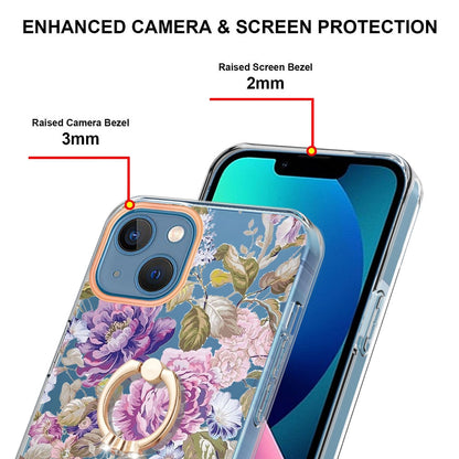 ELECTROPRIME For iPhone 15 Ring IMD Flowers TPU Phone Case(Purple Peony)