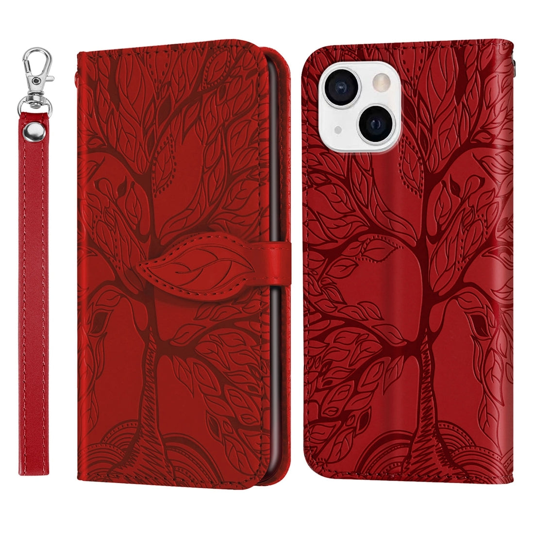 ELECTROPRIME For iPhone 15 Life Tree Embossing Pattern Leather Phone Case(Red)