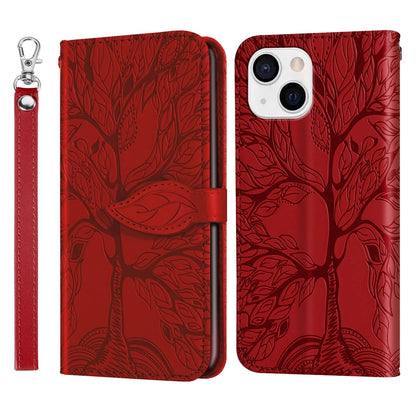 ELECTROPRIME For iPhone 15 Life Tree Embossing Pattern Leather Phone Case(Red)