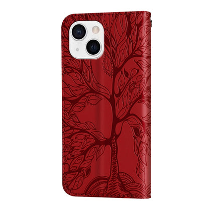 ELECTROPRIME For iPhone 15 Life Tree Embossing Pattern Leather Phone Case(Red)