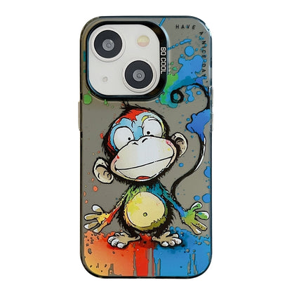ELECTROPRIME For iPhone 15 Plus Animal Pattern Oil Painting Series PC + TPU Phone Case(Happy Monkey)