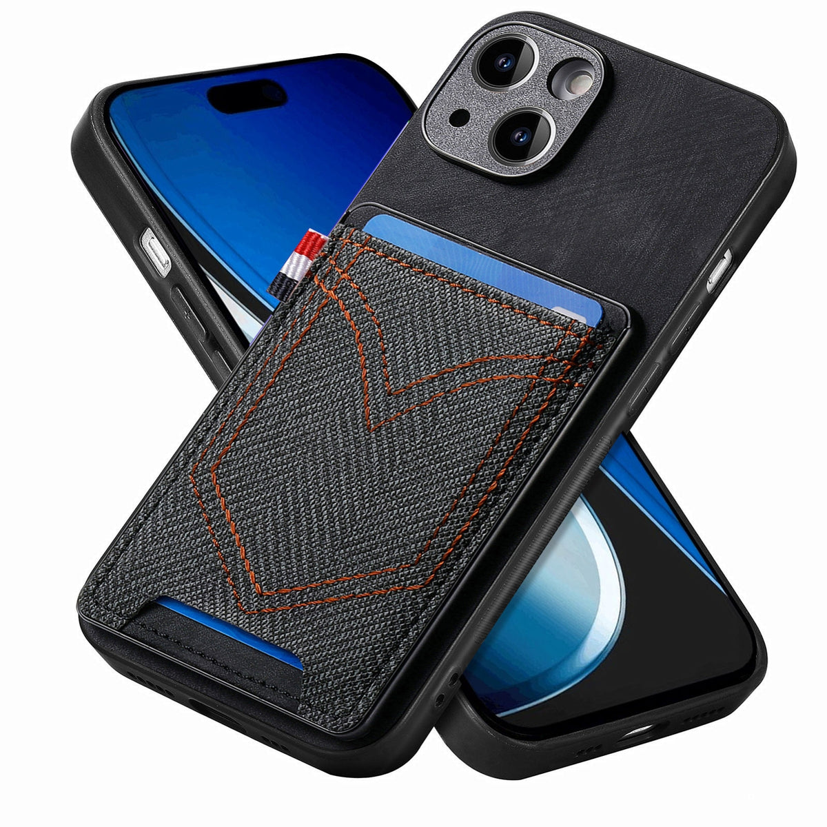 ELECTROPRIME For iPhone 15 Denim Texture Leather Skin Phone Case with Card Slot(Black)