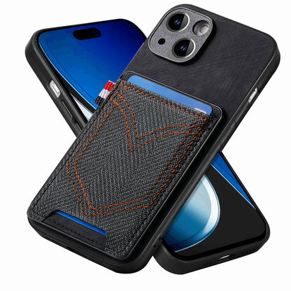 ELECTROPRIME For iPhone 15 Denim Texture Leather Skin Phone Case with Card Slot(Black)