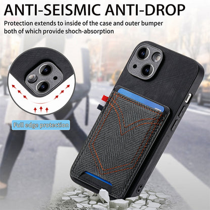 ELECTROPRIME For iPhone 15 Denim Texture Leather Skin Phone Case with Card Slot(Black)
