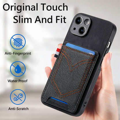 ELECTROPRIME For iPhone 15 Denim Texture Leather Skin Phone Case with Card Slot(Black)