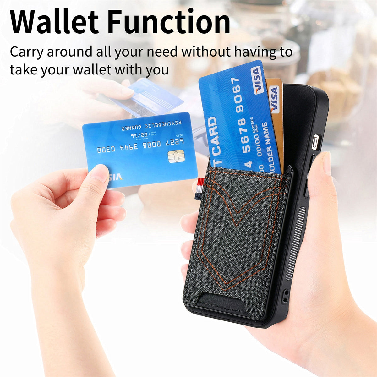 ELECTROPRIME For iPhone 15 Denim Texture Leather Skin Phone Case with Card Slot(Black)
