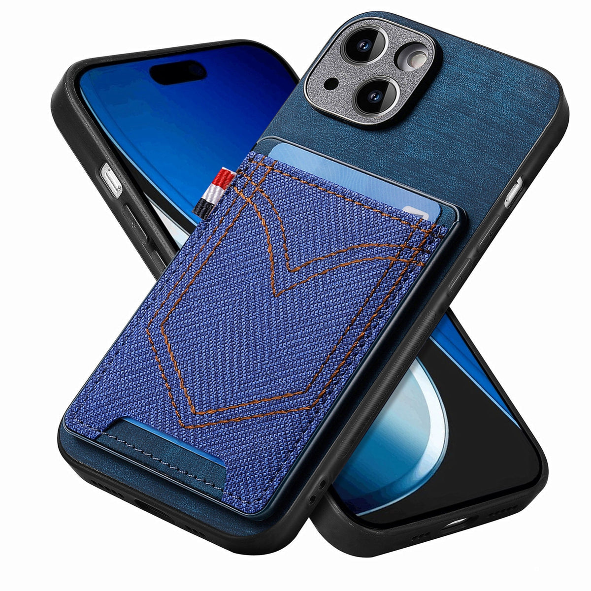 ELECTROPRIME For iPhone 15 Denim Texture Leather Skin Phone Case with Card Slot(Blue)