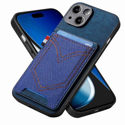 ELECTROPRIME For iPhone 15 Denim Texture Leather Skin Phone Case with Card Slot(Blue)