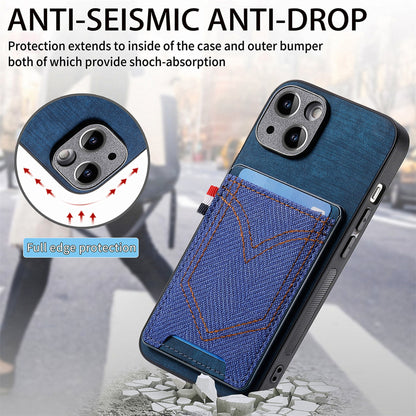 ELECTROPRIME For iPhone 15 Denim Texture Leather Skin Phone Case with Card Slot(Blue)