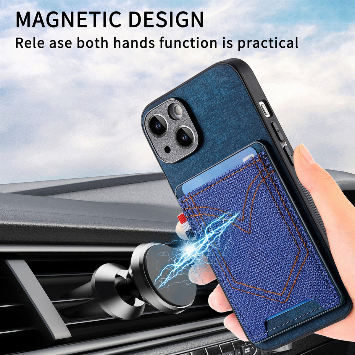 ELECTROPRIME For iPhone 15 Denim Texture Leather Skin Phone Case with Card Slot(Blue)