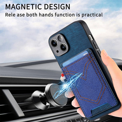 ELECTROPRIME For iPhone 15 Denim Texture Leather Skin Phone Case with Card Slot(Blue)